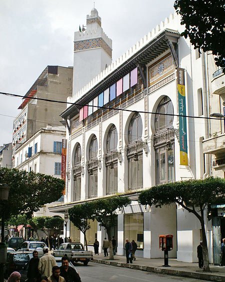 Neo-Moorish facade of MAMA, the modern art museum on Rue Larbi Ben M'hidi, Algiers