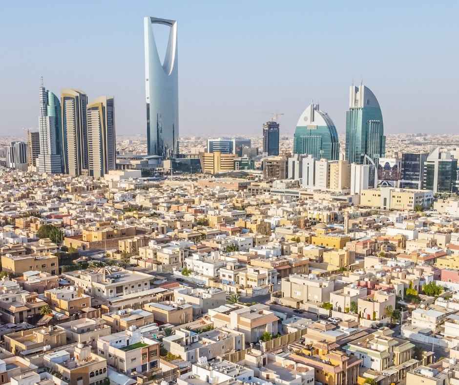 the kingdom center amidst city buildings in Riyadh