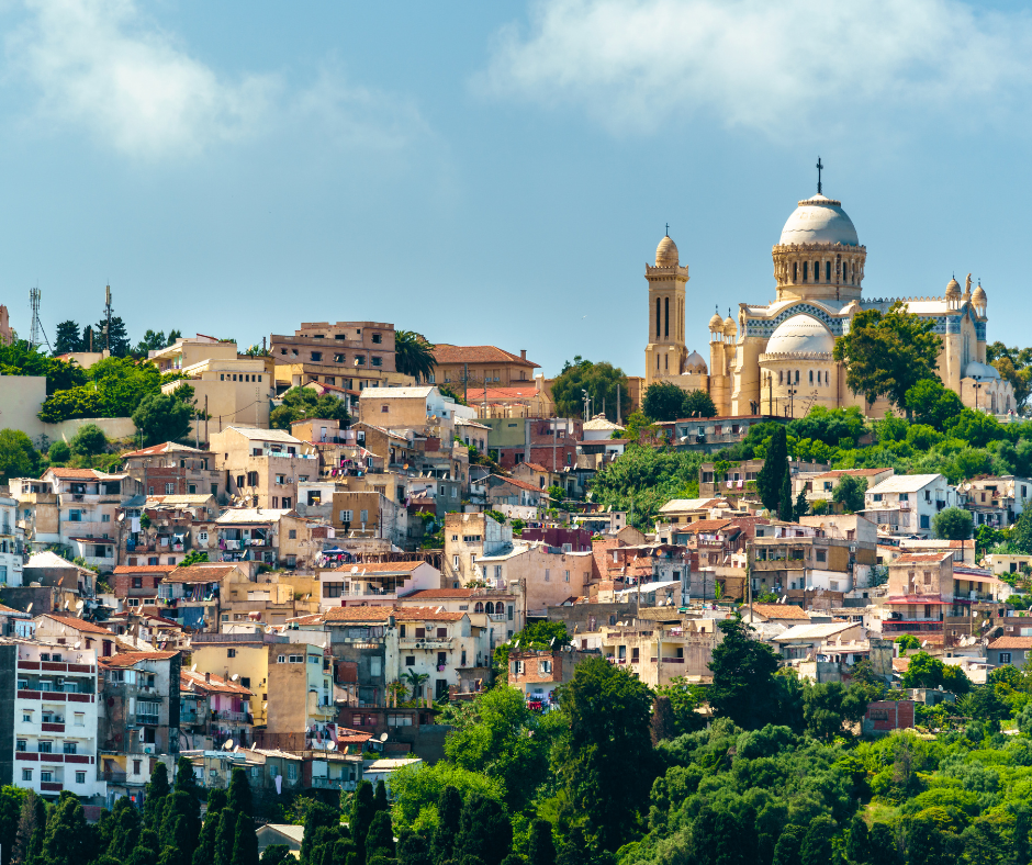 Notre Dame d'Afrique basilica above the houses of Algiers hillside