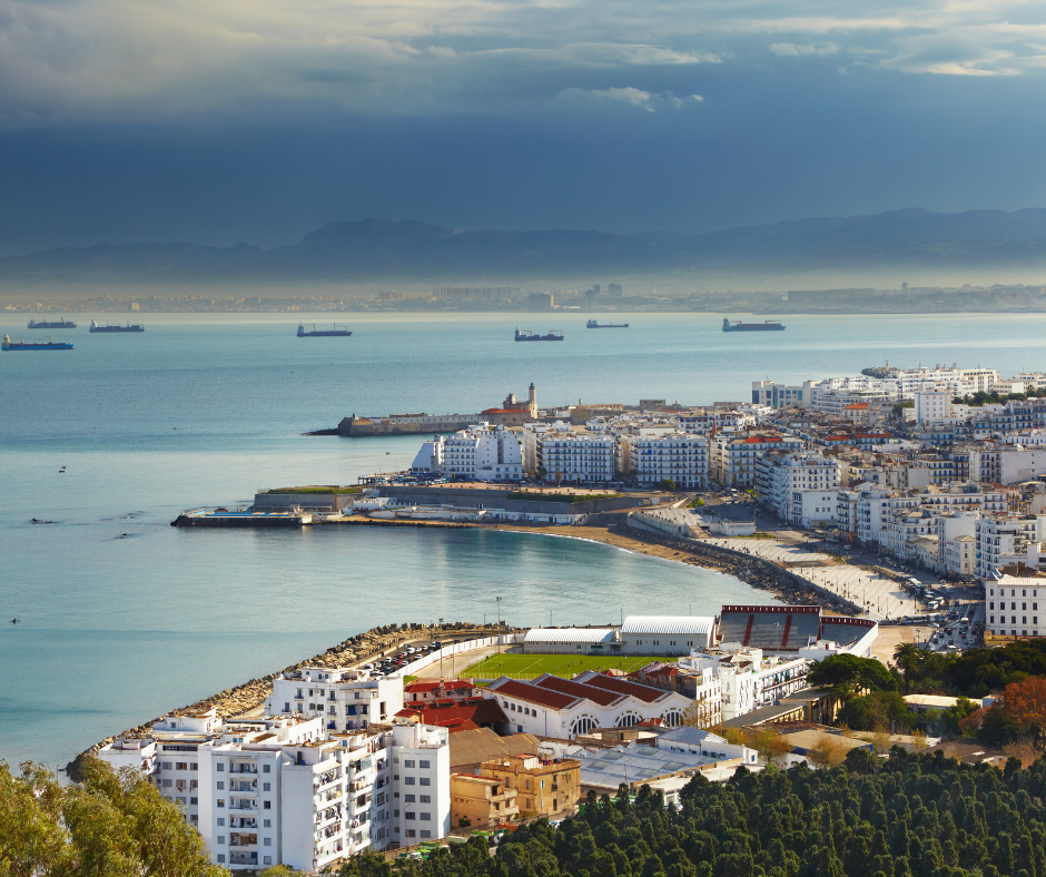 Aerial view of Algiers bay and waterfront from the hills