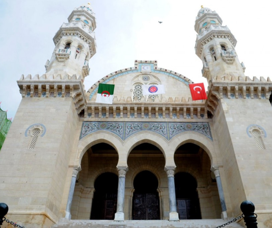 Ketchaoua Mosque in the Casbah with Algerian and Turkish flags on its facade