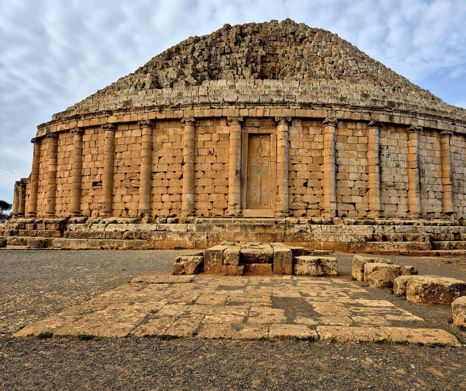 Royal Mausoleum of Mauretania, a round stone tomb with columns, near Tipaza
