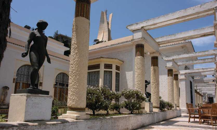 Colonnade and bronze statue at the National Museum of Fine Arts in Algiers